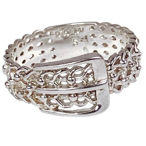 VTG Sterling Silver Buckle Ring 925 NV Lattice Band Women's Size 5 Dainty - Picture 1 of 10